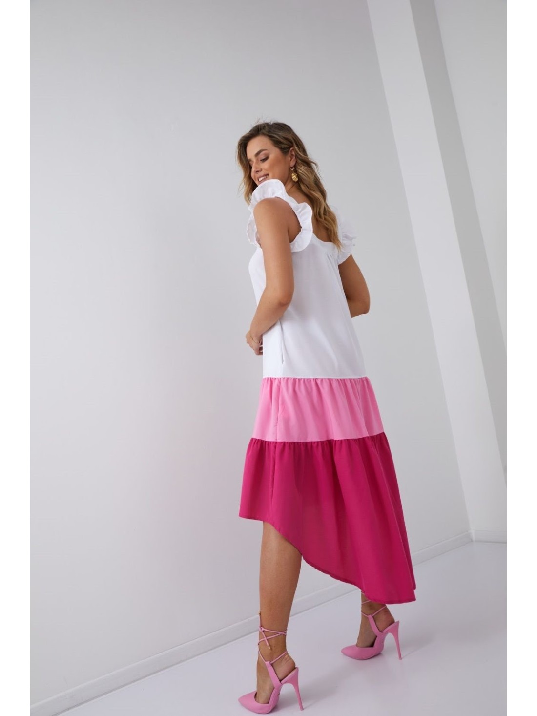 Asymmetrisches Kleid in Rosa und Amaranth FG648